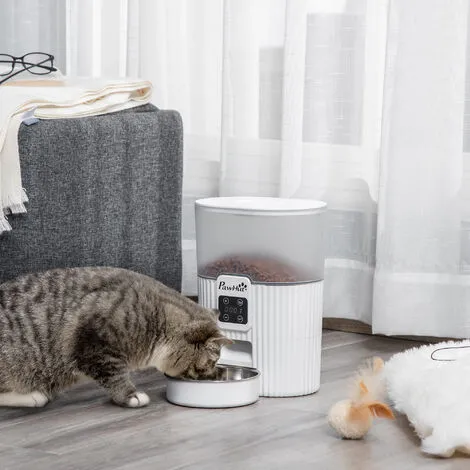 PawHut Distributeur De Nourriture Chat Chien - Distributeur De Croquettes Automatique Programmable - Gamelle Incluse - Acier Inox. ABS Blanc - Blanc 2 PawHut Distributeur De Nourriture Chat Chien - Distributeur De Croquettes Automatique Programmable - Gamelle Incluse - Acier Inox. ABS Blanc - Blanc – Image 2