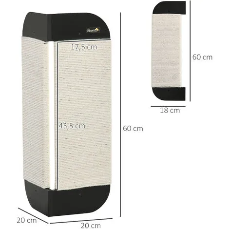 PawHut Griffoir Grattoir Chat D'angle Mural Dim. 20L X 20l X 60H Cm Jute Naturel MDF Noir - Noir 3 PawHut Griffoir Grattoir Chat D'angle Mural Dim. 20L X 20l X 60H Cm Jute Naturel MDF Noir - Noir – Image 3