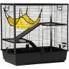 PawHut Cage Petits Rongeurs Rats Furets 3 Niveaux Avec Abreuvoir, Hamac, 2 Rampes - Dim. 80L X 48l X 78H Cm - Acier Alliage Alu. PP Noir - Noir