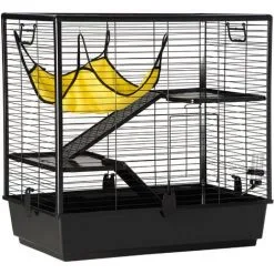 PawHut Cage Petits Rongeurs Rats Furets 3 Niveaux Avec Abreuvoir, Hamac, 2 Rampes - Dim. 80L X 48l X 78H Cm - Acier Alliage Alu. PP Noir - Noir