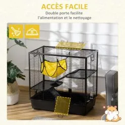 PawHut Cage Petits Rongeurs Rats Furets 3 Niveaux Avec Abreuvoir, Hamac, 2 Rampes - Dim. 80L X 48l X 78H Cm - Acier Alliage Alu. PP Noir - Noir -PawHut Soldes Boutique 58393160 5