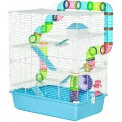 PawHut Grande Cage à Hamsters 5 Niveaux - Tunnels, Abreuvoir, Roue, Maisonnette, échelles - Dim. 59L X 36l X 69H Cm - Métal PP Bleu Blanc - Bleu -PawHut Soldes Boutique 59671848 4