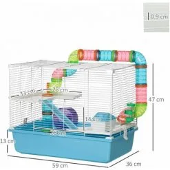 PawHut Cage à Hamsters 3 Niveaux - Tunnel, Abreuvoir, Roue, Maisonnette, échelles - Dim. 59L X 36l X 47H Cm - Métal PP Bleu Blanc - Bleu 7 PawHut Cage à Hamsters 3 Niveaux - Tunnel, Abreuvoir, Roue, Maisonnette, échelles - Dim. 59L X 36l X 47H Cm - Métal PP Bleu Blanc - Bleu -PawHut Soldes Boutique 59671872 3