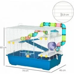 PawHut Grande Cage à Hamsters 4 Niveaux - Tunnels, Abreuvoir, Mangeoire, Roue, Maisonnette, échelles - Dim. 79L X 46l X 60H Cm - Métal PP Bleu Blanc - Bleu -PawHut Soldes Boutique 59671879 3