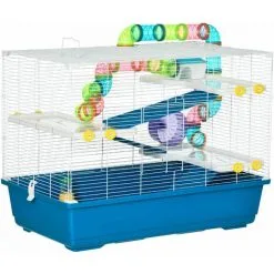 PawHut Grande Cage à Hamsters 4 Niveaux - Tunnels, Abreuvoir, Mangeoire, Roue, Maisonnette, échelles - Dim. 79L X 46l X 60H Cm - Métal PP Bleu Blanc - Bleu -PawHut Soldes Boutique 59671879 4