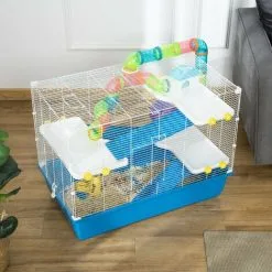 PawHut Grande Cage à Hamsters 4 Niveaux - Tunnels, Abreuvoir, Mangeoire, Roue, Maisonnette, échelles - Dim. 79L X 46l X 60H Cm - Métal PP Bleu Blanc - Bleu -PawHut Soldes Boutique 59671879 5