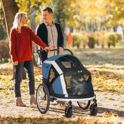 PawHut Remorque Vélo Jogger 2 En 1 Pour Animaux Drapeau Roues Avants Pivotantes Réflecteurs Et Barre D'attelage Inclus Bleu Noir -PawHut Soldes Boutique 60072252 4