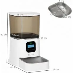 PawHut Distributeur De Croquettes Chat Chien Automatique Programmable - Gamelle 4 Repas, Réservoir 6 L Inclus - Enregistreur Vocal - Acier Inox. ABS Blanc - Blanc -PawHut Soldes Boutique 60352134 3