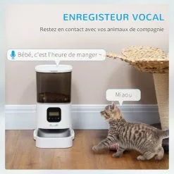 PawHut Distributeur De Croquettes Chat Chien Automatique Programmable - Gamelle 4 Repas, Réservoir 6 L Inclus - Enregistreur Vocal - Acier Inox. ABS Blanc - Blanc -PawHut Soldes Boutique 60352134 5