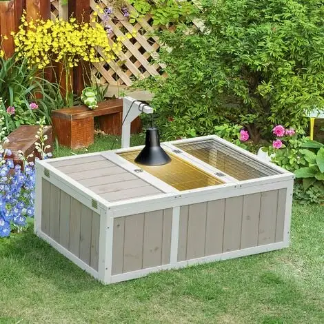 PawHut Enclos Pour Tortue - Parc Pour Tortue - Maison Pour Tortue Terrestre - Enclos Extérieur Avec Grillage - Bois Sapin Gris Blanc - Gris 2 PawHut Enclos Pour Tortue - Parc Pour Tortue - Maison Pour Tortue Terrestre - Enclos Extérieur Avec Grillage - Bois Sapin Gris Blanc - Gris – Image 2