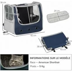 PawHut Sac à Dos Sac De Transport à Main Trolley Chariot Sur Roulettes 3 En 1 Pour Chien Chat - Pliable, Roulettes, Poignée Telescopique, Rangements - Gris Bleu - Gris -PawHut Soldes Boutique 60940587 3