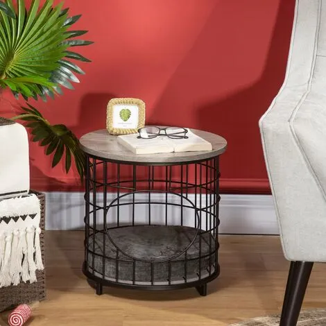 PawHut Panier Chat Cosy Grand Confort Table Basse 2 En 1 Coussin Amovible Acier Noir Panneaux Particules Aspect Bois Gris - Gris 2 PawHut Panier Chat Cosy Grand Confort Table Basse 2 En 1 Coussin Amovible Acier Noir Panneaux Particules Aspect Bois Gris - Gris – Image 2