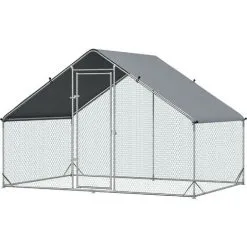 PawHut Enclos Poulailler Chenil 6 M² - Parc Grillagé Dim. 3L X 2l X 2H M - Poulailler Chenil Entièrement Couvert - Acier Galvanisé - Gris
