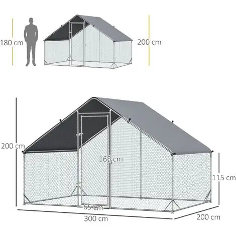 PawHut Enclos Poulailler Chenil 6 M² - Parc Grillagé Dim. 3L X 2l X 2H M - Poulailler Chenil Entièrement Couvert - Acier Galvanisé - Gris 3 PawHut Enclos Poulailler Chenil 6 M² - Parc Grillagé Dim. 3L X 2l X 2H M - Poulailler Chenil Entièrement Couvert - Acier Galvanisé - Gris – Image 3