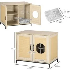 PawHut Meuble Maison De Toilette Pour Chat 2 En 1 Avec Double Porte Châssis Acier Panneaux Particules Aspect Bois Clair - Beige 7 PawHut Meuble Maison De Toilette Pour Chat 2 En 1 Avec Double Porte Châssis Acier Panneaux Particules Aspect Bois Clair - Beige -PawHut Soldes Boutique 67360680 3