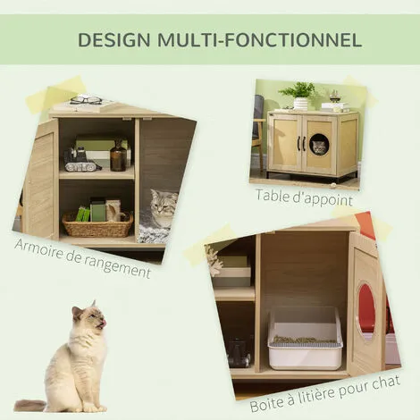 PawHut Meuble Maison De Toilette Pour Chat 2 En 1 Avec Double Porte Châssis Acier Panneaux Particules Aspect Bois Clair - Beige 5 PawHut Meuble Maison De Toilette Pour Chat 2 En 1 Avec Double Porte Châssis Acier Panneaux Particules Aspect Bois Clair - Beige – Image 5