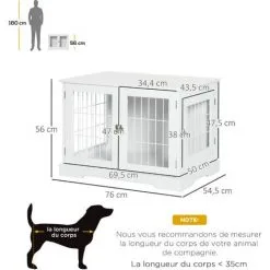 PawHut Cage Pour Chien Animaux Table D'appoint 2 En 1 - 2 Portes Verrouillables - Dim. 76L X 54,5l X 56H Cm - MDF Acier Blanc - Blanc -PawHut Soldes Boutique 67360747 3