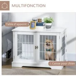 PawHut Cage Pour Chien Animaux Table D'appoint 2 En 1 - 2 Portes Verrouillables - Dim. 76L X 54,5l X 56H Cm - MDF Acier Blanc - Blanc -PawHut Soldes Boutique 67360747 4
