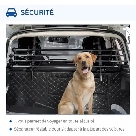 PawHut Barrière Grille De Séparation Universelle Voiture Pour Animaux - Hauteur Et Longueur Réglable - Kit Complet Installation Inclus - Métal ABS Noir - Noir 5 PawHut Barrière Grille De Séparation Universelle Voiture Pour Animaux - Hauteur Et Longueur Réglable - Kit Complet Installation Inclus - Métal ABS Noir - Noir – Image 5