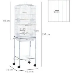 PawHut Cage à Oiseaux Sur Pied Volière Oiseaux Sur Roulettes Avec Toit Ouvrant 3 Perchoirs étagère Inférieure 46,5 X 36 X 157 Cm - Blanc -PawHut Soldes Boutique 67535281 3
