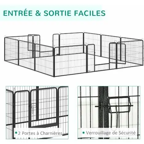 PawHut Parc Enclos Modulable Pour Animaux Avec 2 Portes - 12 Panneaux Modulables - Acier Noir - Noir 5 PawHut Parc Enclos Modulable Pour Animaux Avec 2 Portes - 12 Panneaux Modulables - Acier Noir - Noir – Image 5