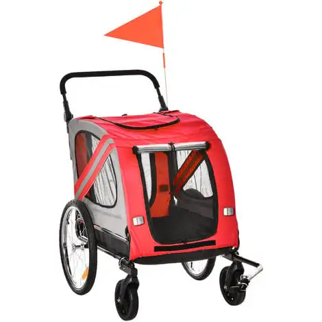 PawHut Remorque Vélo Jogger 2 En 1 Pour Animaux Drapeau Roue Avant Pivotante Réflecteurs Rouge Gris - Rouge 1 PawHut Remorque Vélo Jogger 2 En 1 Pour Animaux Drapeau Roue Avant Pivotante Réflecteurs Rouge Gris - Rouge