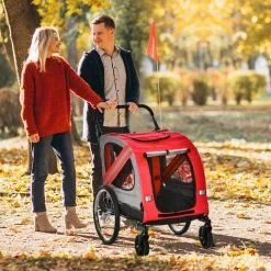 PawHut Remorque Vélo Jogger 2 En 1 Pour Animaux Drapeau Roue Avant Pivotante Réflecteurs Rouge Gris - Rouge 6 PawHut Remorque Vélo Jogger 2 En 1 Pour Animaux Drapeau Roue Avant Pivotante Réflecteurs Rouge Gris - Rouge -PawHut Soldes Boutique 68009484 2