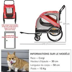 PawHut Remorque Vélo Jogger 2 En 1 Pour Animaux Drapeau Roue Avant Pivotante Réflecteurs Rouge Gris - Rouge 7 PawHut Remorque Vélo Jogger 2 En 1 Pour Animaux Drapeau Roue Avant Pivotante Réflecteurs Rouge Gris - Rouge -PawHut Soldes Boutique 68009484 3