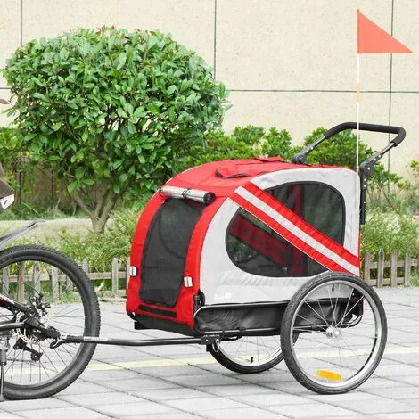 PawHut Remorque Vélo Jogger 2 En 1 Pour Animaux Drapeau Roue Avant Pivotante Réflecteurs Rouge Gris - Rouge 4 PawHut Remorque Vélo Jogger 2 En 1 Pour Animaux Drapeau Roue Avant Pivotante Réflecteurs Rouge Gris - Rouge – Image 4