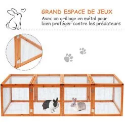 PawHut Clapier Cage à Lapins Extérieur Intérieur Pliable 2 Portes Supérieures 181L X 100l X 48H Cm Bois Massif Pin -PawHut Soldes Boutique 6812289 4