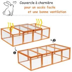 PawHut Clapier Cage à Lapins Extérieur Intérieur Pliable 2 Portes Supérieures 181L X 100l X 48H Cm Bois Massif Pin -PawHut Soldes Boutique 6812289 5