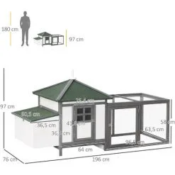 PawHut Poulailler Cottage Multi-équipement Perchoir Rampe Pondoir Enclos Tiroir à Déjection 196L X 76l X 97H Cm Bois Massif Pin Gris Blanc - Gris -PawHut Soldes Boutique 6812291 3