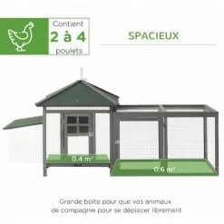 PawHut Poulailler Cottage Multi-équipement Perchoir Rampe Pondoir Enclos Tiroir à Déjection 196L X 76l X 97H Cm Bois Massif Pin Gris Blanc - Gris -PawHut Soldes Boutique 6812291 4