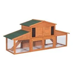 PawHut Clapier Cage à Lapins Rongeurs Poulailler XXL 2 étages 2 Enclos Tiroir Déjection 2,27L X 0,70l X 1H M Bois Massif Pin - Marron