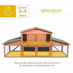 PawHut Clapier Cage à Lapins Rongeurs Poulailler XXL 2 étages 2 Enclos Tiroir Déjection 2,27L X 0,70l X 1H M Bois Massif Pin - Marron -PawHut Soldes Boutique 6812292 4