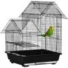 PawHut Cage à Oiseaux Design Maison Mangeoires Perchoirs Balançoire 2 Portes Plateau Excrément Amovible + Poignée Transport Métal Noir - Noir -PawHut Soldes Boutique 68959116 1
