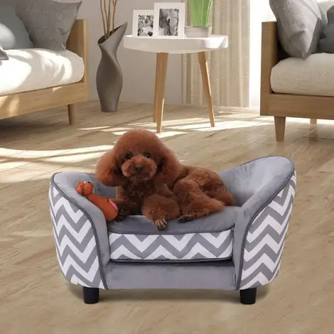 PawHut Canapé Chien Chat Sur Pied Style Graphique Contemporain Coussin Amovible Lavable Grand Confort + Pochette Rangement 68,5L X 40,5l X 40,5H Cm Gris Blanc - Gris 2 PawHut Canapé Chien Chat Sur Pied Style Graphique Contemporain Coussin Amovible Lavable Grand Confort + Pochette Rangement 68,5L X 40,5l X 40,5H Cm Gris Blanc - Gris – Image 2