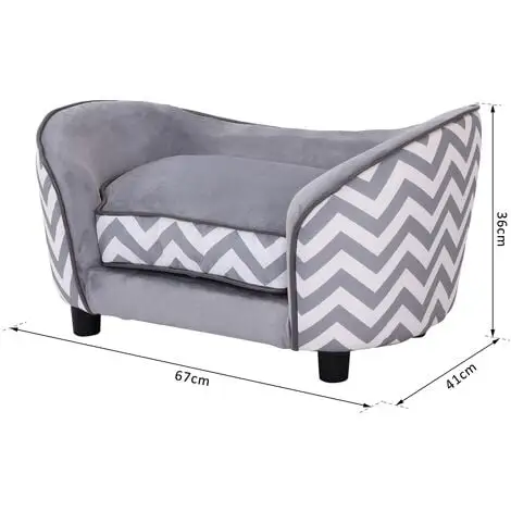 PawHut Canapé Chien Chat Sur Pied Style Graphique Contemporain Coussin Amovible Lavable Grand Confort + Pochette Rangement 68,5L X 40,5l X 40,5H Cm Gris Blanc - Gris 4 PawHut Canapé Chien Chat Sur Pied Style Graphique Contemporain Coussin Amovible Lavable Grand Confort + Pochette Rangement 68,5L X 40,5l X 40,5H Cm Gris Blanc - Gris – Image 4