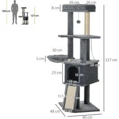 PawHut Arbre à Chat Multi-équipement Griffoirs Grattoirs Plateforme Niche Hamac Jeu Boule Suspendue Gris - Gris -PawHut Soldes Boutique 69767326 3