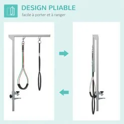 PawHut Bras De Toilettage Pliable Animaux - Hauteur Réglable Max. 74 Cm - 3 Colliers De Serrage - Chien Taille Moyenne - Alu. Acier Inox. - Gris -PawHut Soldes Boutique 70300257 5