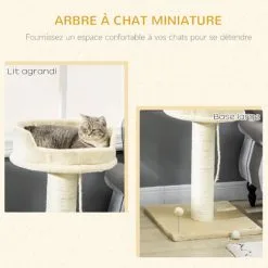 PawHut Arbre à Chat Griffoir Grattoir Sisal Naturel Plateforme D'observation Corde D'escalade Boule à Ressort Peluche Beige - Beige -PawHut Soldes Boutique 71058170 4