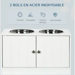 PawHut Gamelle Double Chien Chat - Porte-gamelles Surélevé Armoire 2 En 1 - 2 Portes, 2 Gamelles - MDF Blanc Acier Inox. - Blanc 8 PawHut Gamelle Double Chien Chat - Porte-gamelles Surélevé Armoire 2 En 1 - 2 Portes, 2 Gamelles - MDF Blanc Acier Inox. - Blanc -PawHut Soldes Boutique 71059956 4