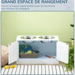 PawHut Gamelle Double Chien Chat - Porte-gamelles Surélevé Armoire 2 En 1 - 2 Portes, 2 Gamelles - MDF Blanc Acier Inox. - Blanc 9 PawHut Gamelle Double Chien Chat - Porte-gamelles Surélevé Armoire 2 En 1 - 2 Portes, 2 Gamelles - MDF Blanc Acier Inox. - Blanc -PawHut Soldes Boutique 71059956 5