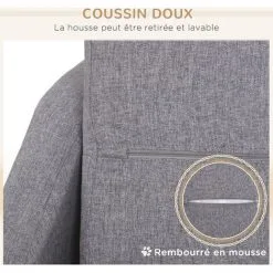 PawHut Canapé Chien Lit Pour Chien Design Scandinave Déhoussable Dim. 75L X 55l X 39H Cm Pieds Bois Tissu Polyester Gris - Gris -PawHut Soldes Boutique 72276201 5
