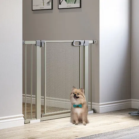PawHut Barrière De Sécurité Animaux - Longueur Réglable Dim. 75-103 Cm - Porte Double Verrouillage, Ouverture Double Sens -sans Perçage - Acier ABS Gris - Gris 2 PawHut Barrière De Sécurité Animaux - Longueur Réglable Dim. 75-103 Cm - Porte Double Verrouillage, Ouverture Double Sens -sans Perçage - Acier ABS Gris - Gris – Image 2
