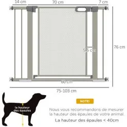 PawHut Barrière De Sécurité Animaux - Longueur Réglable Dim. 75-103 Cm - Porte Double Verrouillage, Ouverture Double Sens -sans Perçage - Acier ABS Gris - Gris 7 PawHut Barrière De Sécurité Animaux - Longueur Réglable Dim. 75-103 Cm - Porte Double Verrouillage, Ouverture Double Sens -sans Perçage - Acier ABS Gris - Gris -PawHut Soldes Boutique 72276233 3