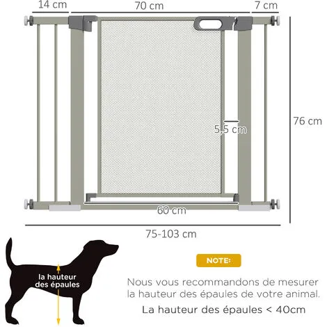 PawHut Barrière De Sécurité Animaux - Longueur Réglable Dim. 75-103 Cm - Porte Double Verrouillage, Ouverture Double Sens -sans Perçage - Acier ABS Gris - Gris 3 PawHut Barrière De Sécurité Animaux - Longueur Réglable Dim. 75-103 Cm - Porte Double Verrouillage, Ouverture Double Sens -sans Perçage - Acier ABS Gris - Gris – Image 3