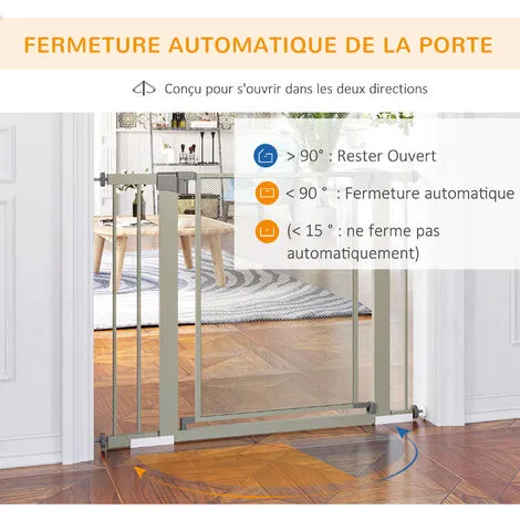 PawHut Barrière De Sécurité Animaux - Longueur Réglable Dim. 75-103 Cm - Porte Double Verrouillage, Ouverture Double Sens -sans Perçage - Acier ABS Gris - Gris 5 PawHut Barrière De Sécurité Animaux - Longueur Réglable Dim. 75-103 Cm - Porte Double Verrouillage, Ouverture Double Sens -sans Perçage - Acier ABS Gris - Gris – Image 5