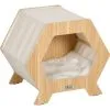 PawHut Maison Pour Chat Design Hexagonal - Niche Chat Panier Chat - Coussin Fourrure Amovible, Grattoir Jute Naturelle - Contreplaqué Aspect Bois Clair - Beige -PawHut Soldes Boutique 72845740 1