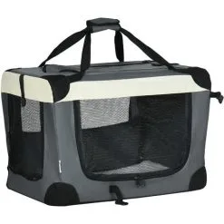 PawHut Sac De Transport Pour Chien Et Chat Pliable - Poignée, 3 Entrées Zippées, Poche - Coussin Amovible Inclus - Acier Oxford Polyester Gris Noir - Gris
